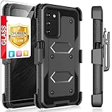TJS Compatible for Samsung Galaxy A15 5G Case, with [Tempered Glass Screen Protector] Belt Clip Holster Hybrid Kickstand Heavy Duty Phone Case Cover (Black)