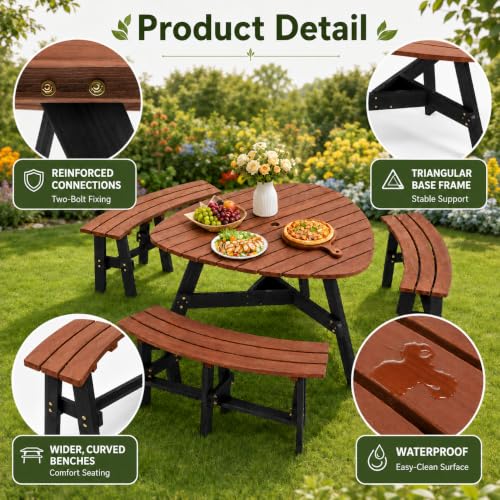 Zevemomo Outdoor Picnic Table, Brown by Zevemomo - Used condition - Image 3