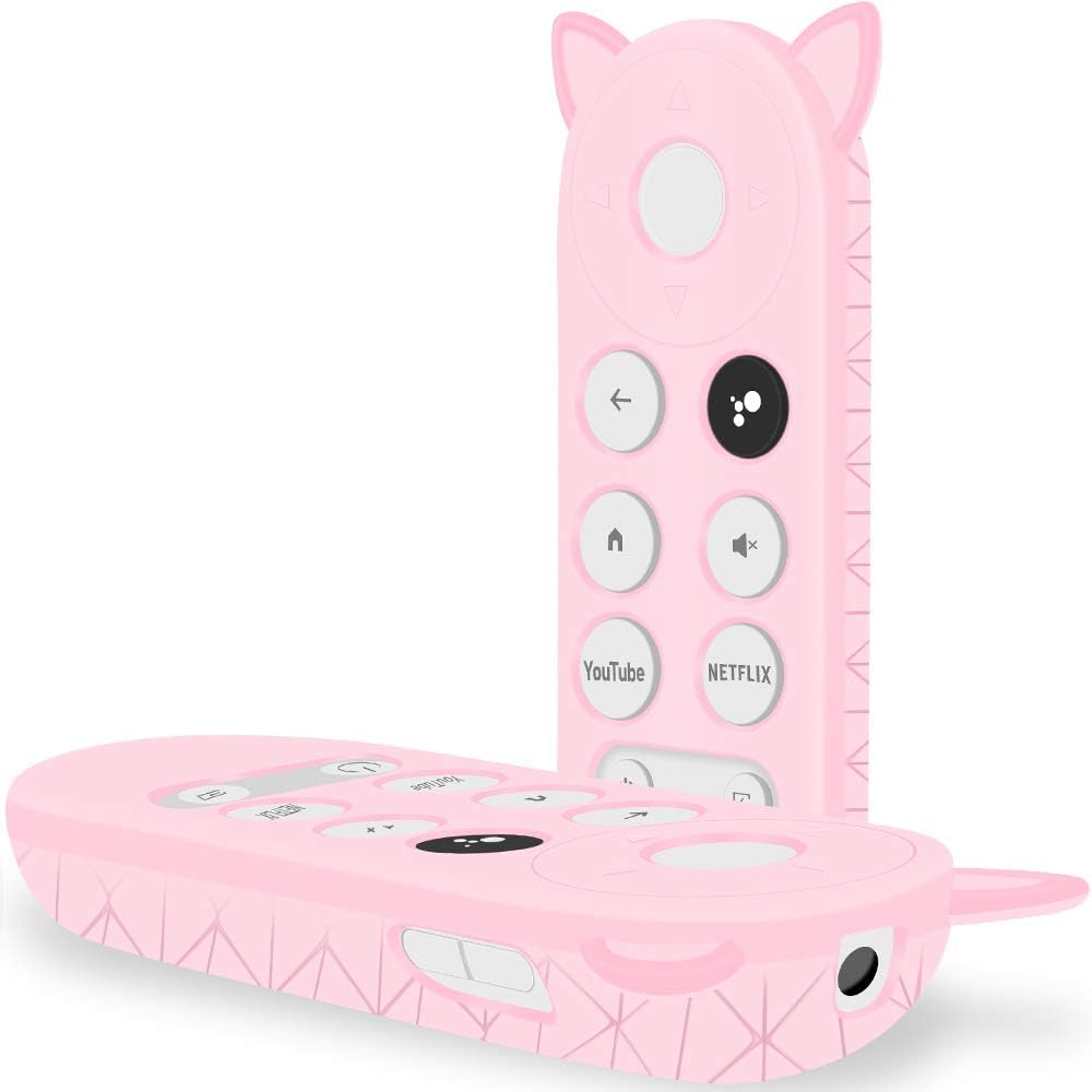 Silicone Protective Case Covers Holder for New Google Chromecast Remote Control,[Thicken Silicone] Cute Cat Shape Shock Absorption Bumper Google Voice Remote Battery Back Covers Case Protector -Pink