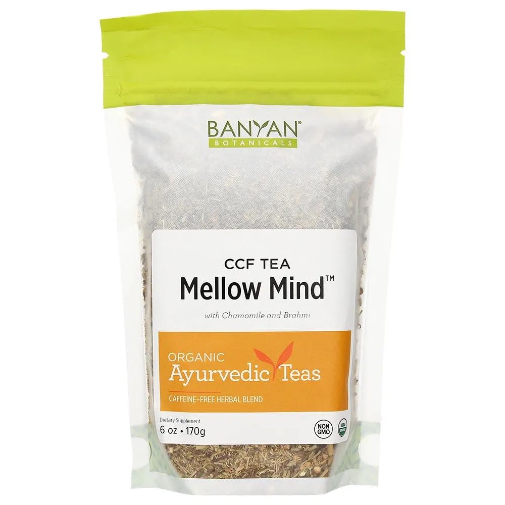 Banyan Botanicals Mellow Mind CCF Tea – Organic Brahmi Chamomile Tea – Ayurvedic Tea for Stress Relief & Sleep* – 6oz. – Non-GMO Sustainably Sourced Herbal Loose Leaf Tea