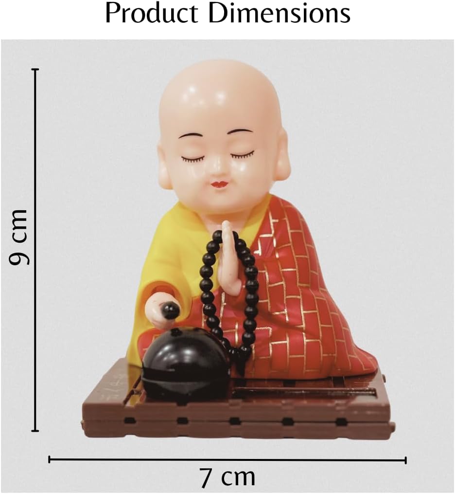 Moving Head & Hand Solar Buddha - Shaking Head Buddha Monk Statue for Car Dashboard, Home and Office Desktop, Moving Head and Hand for Health Wealth & Prosperity