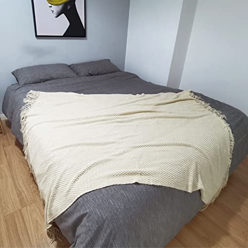 Lomao Knitted Throw Blanket With Tassels Bubble Textured Lightweight Throws For Couch Cover Home Decor (Cream, 60X80) #TOP5