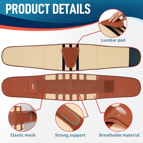 Image of FEATOL Back Brace for Lower Back Pain, Breathable Back Support Belt for Women & Men with Lumbar Pad, Lumbar Support Belt for Heavy Lifting & Work, Scoliosis, Brown, 3XL (Circumference:54-63 inch)