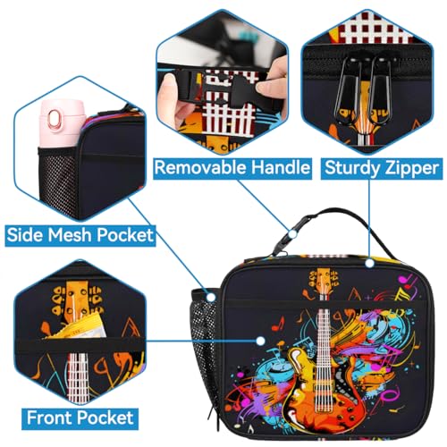 Electric Guitar Music Theme Large Backpack Set with Lunch Box Lightweight Water Resistant Travel Laptop Backpacks Casual Daypacks3
