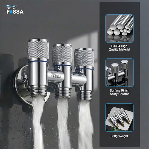 Image of Fossa Curio 1-Year Warrant 3 - Way Stainless Steel Laundry Washing Machine Faucet | Water Spigot with Handle | Multi-Use Hose Connector Tap | Angle Valve Silver Chrome Finish (with Nozzle)