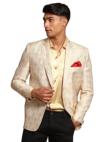 Image of VASTRAMAY mens VASTRAMAY Men's Gold And Beige Blazer