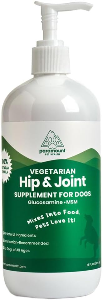 Paramount Pet Health Plant-Based Liquid Glucosamine for Dogs, 1600mg Joint Support Chondroitin, MSM & Omega 3-6-9, Shellfish-Free Dog Arthritis Supplement for Mobility & Flexibility Made in USA 16 oz
