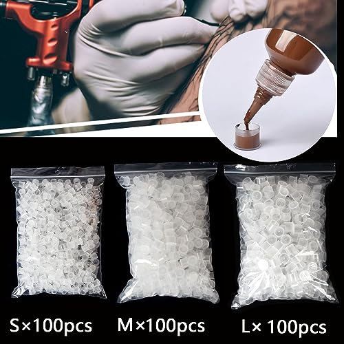 Image of Tattoo Ink Caps with Base, Urknall 300pcs Ink Cups Plastic Ink Caps Disposable Ink Cups Caps for Tattoo Ink Tattoo Supplies