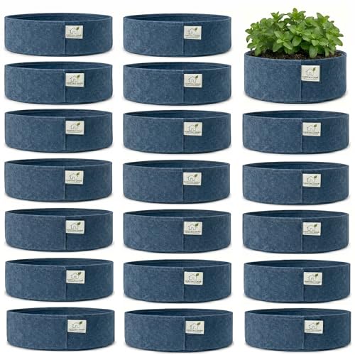 Image of 400 GSM Geo Fabric Round Grow Bags 18x6 Inch, Blue Planting Bags for Terrace and Kitchen Gardening Pack of 20