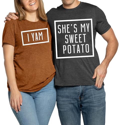 She's My Sweet Potato I Yam Tシャツ カップル感謝祭シャツ 夫と妻のカジュアルトップス, レディース-ブラウン, Largeの商品画像（Amazon）