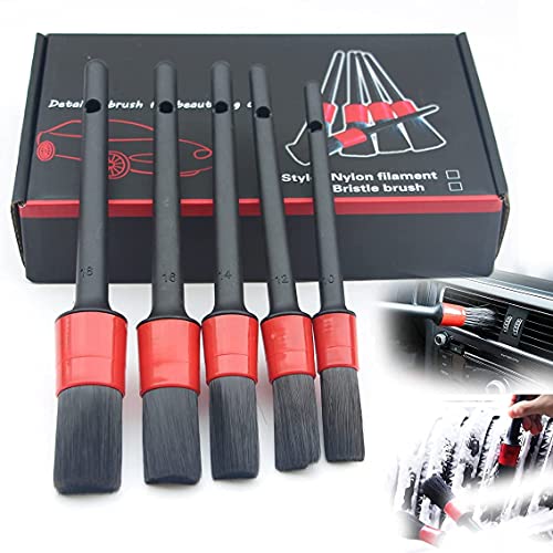 DEXIFUXI Pinceau de D&eacute;tail, 5pcs Auto Detailing Brush Set, Cleaner Brush Set, Brush pour La Voiture Moto Roues de Nettoyage Automobile, Tableau de Bord, Int&eacute;rieur, Ext&eacute;rieur, Bouches D'a&eacute;ration