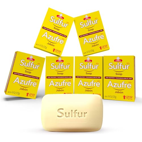 Grisi Sulfur Soap for Acne Treatment Deep Cleansing Bar with 10% Azufre Reduces Breakouts and Excess Oil 4.4 oz 6-Pack