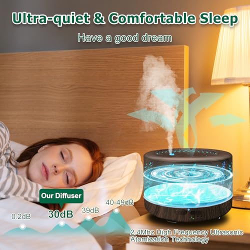 Diffusers for Essential Oils Large Room,600ml Essential Oil Diffusers for Home,Waterless Auto Off 7 Colors Changed 3 Mist Modes,Cool Mist Humidifiers for House Bedroom Decor,Gifts,Dark Wood - Image 5
