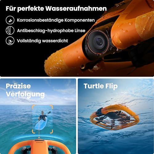 HOVERAir AQUA Flugkamera, IP67 wasserdichte Follow-Me-Drohne mit Kamera für Wassersport, 34mph, 10+ Flugmodi, 4K 100fps Zeitlupe, HDR-Video, SmoothCapture 3.0 (Standardpaket)