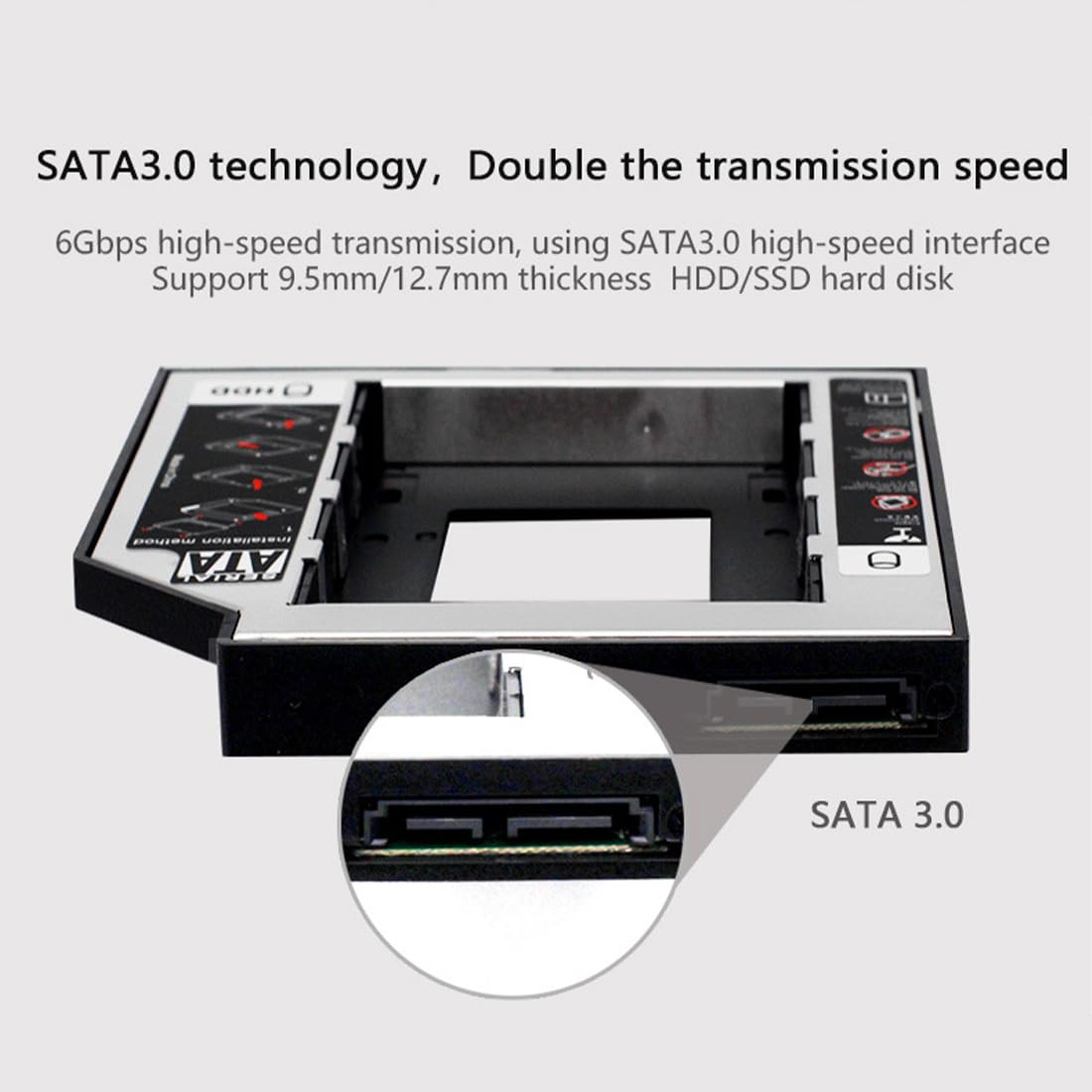 Hard Drive Caddy, SATA 2nd SSD HDD Hard Disk Caddy Tray Universale 12,7 mm 2,5 '' SSD HDD Hard Drive Enclosure SATA-3 Laptop Hard Disk Holder per CD/Dvd-Rom Ottico SuperDrive Tray Drive Slot