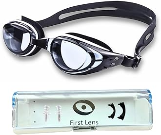 First Lens Customised Powered Swimming Goggles With UV Protection & AntiFog Coating (L-7.00 R-5.50)