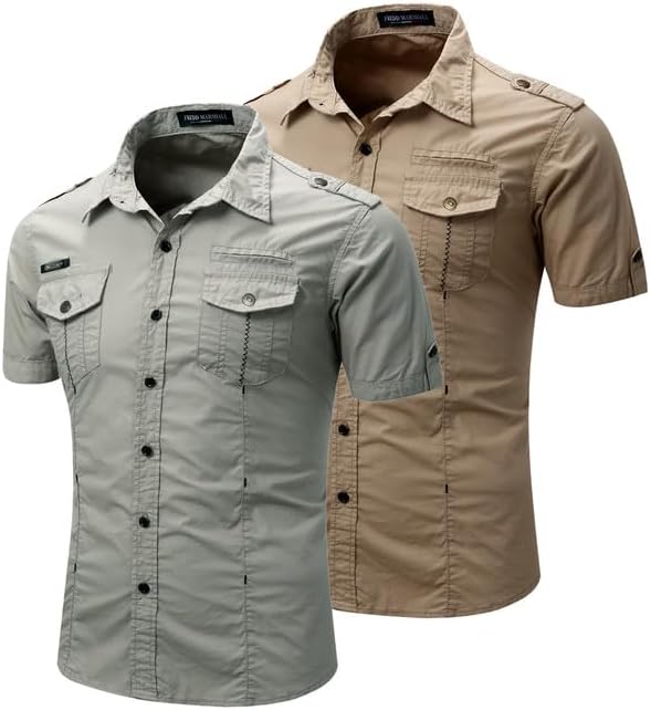 2 Pack Men's Short Sleeve Cargo Tactical Shirts