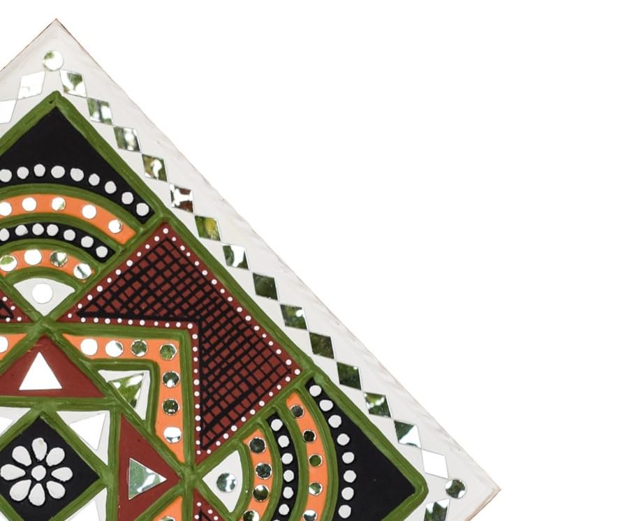Image of Ethnics of Kutch Traditional Kutch Handicraft Mud-Mirrorwork Lippan Kam Wall Art (Water and Break Resistant) - Square (12 inch x 12 inch) - (White - LKT-0229)