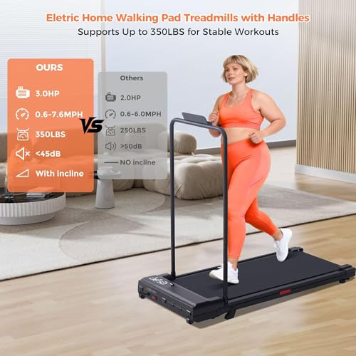 Image of Walking Pad Treadmill with Handle Bar, Portable Small Treadmill for Home