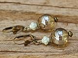  Vintage Ohrringe mit Glasperlen - hellgrau, bronze & zartes Mint