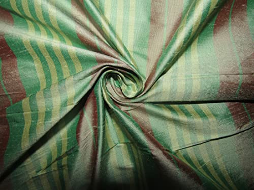 Tissu soie Dupion 137,2 cm de large au mètre avec rayures satinées vertes et roses