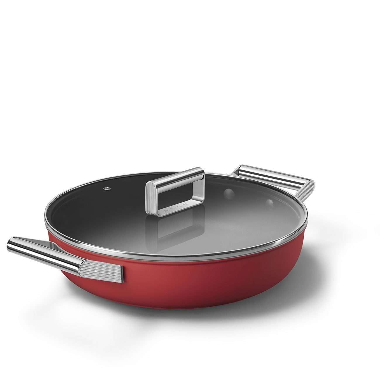 Smeg, Tegame Antiaderente CKFD2811RDM con Coperchio Incluso, Diametro 28 cm, Maniglie Laterali in Acciaio Inox, Per Tutti i Piani Cottura, Fino a 250° in Forno, Capacità 3,7L, Rosso