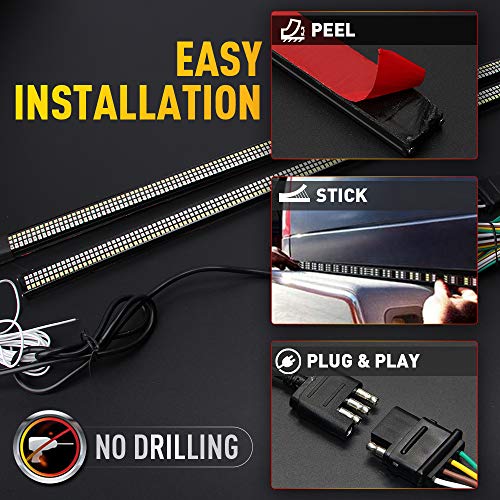 Opl5 Triple Tailgate Light Bar 48 Inch Waterproof Plug-And-Play Aluminum Frame No Drill Install Amber Turn Signal, Red Brake/Running, White Reverse Lights For Pickup Truck (48" Yellow Turn) #TOP2