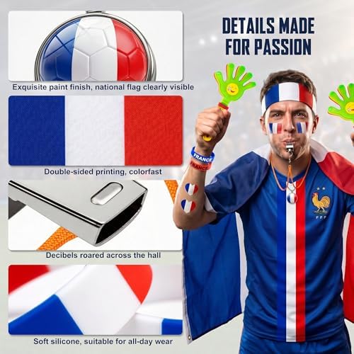 2026 World Cup Fan Accessories Kit, 7 PCS World Soccer Sport Cup Gear Set, Soccer Merchandise for Soccer Party Decorations, Stadium Events, Watch Party, Home Cheering (France) - 2