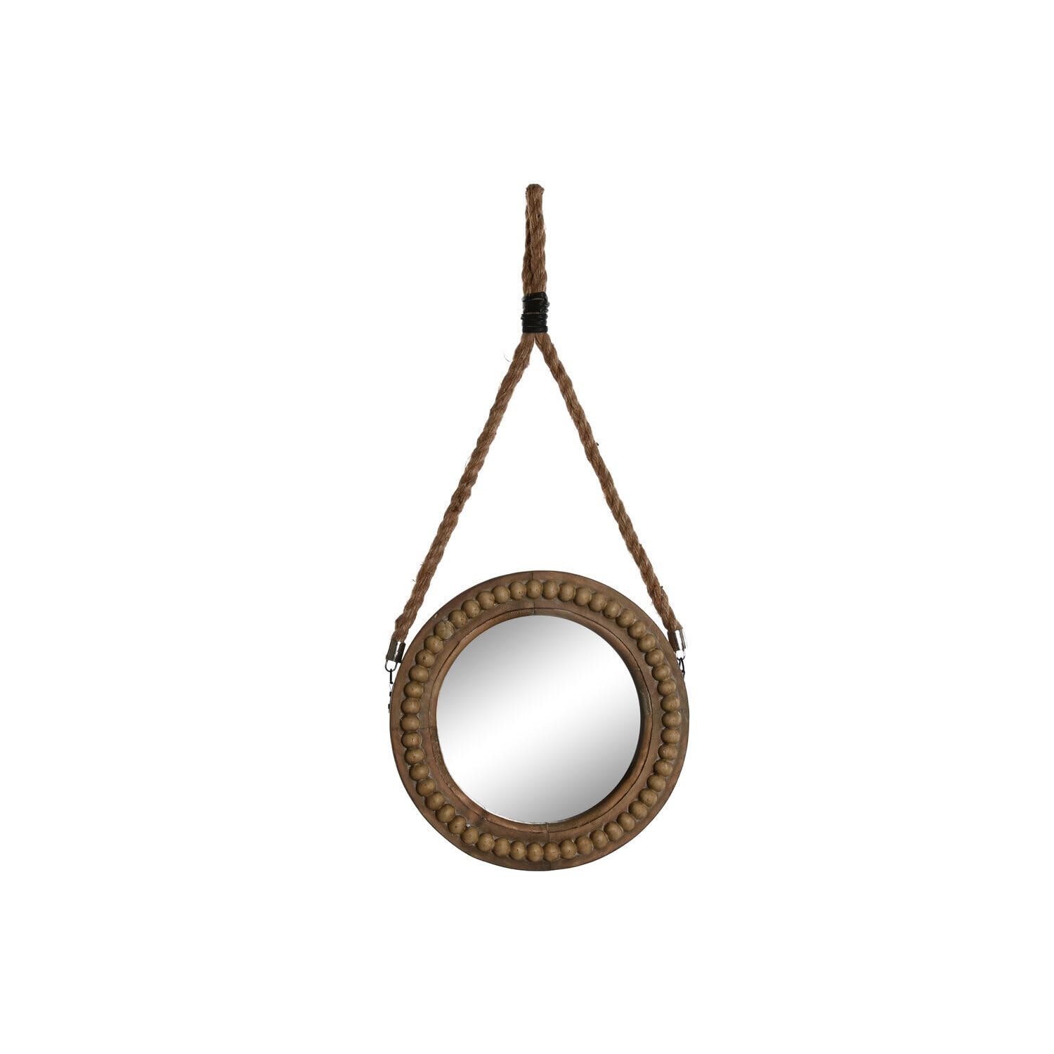 Miroir mural en bois marron et cordelettes à boules 28x61cm