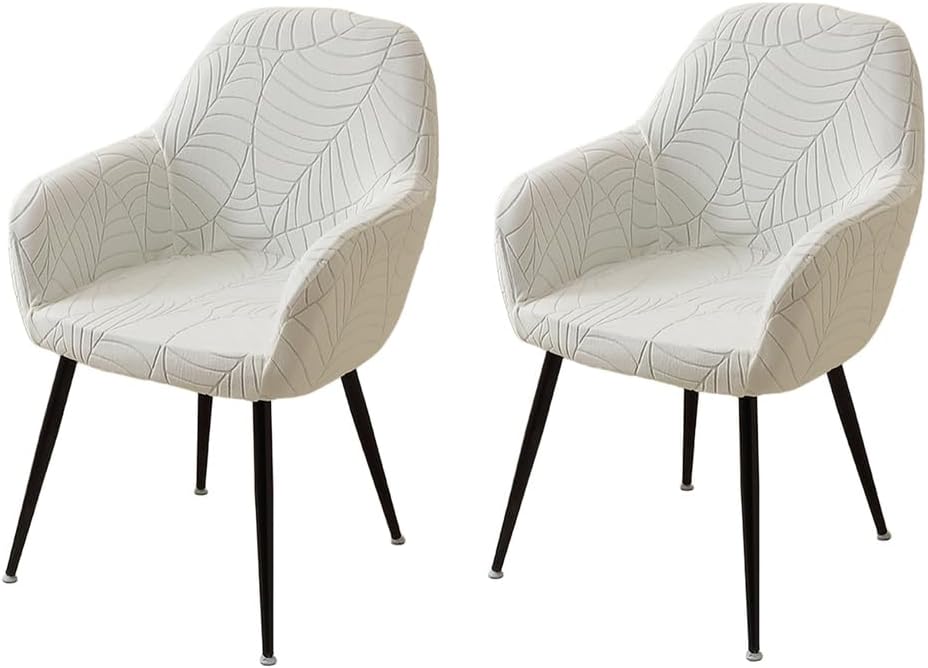 Stretch Curved Back Dining Chair Covers, Swivel Armchair Protector, Vanity Office Desk Chairs Cover, Leisure Arm Chair Sliopcover with Arms for Dining Room Home Decor,Beige 2pcs