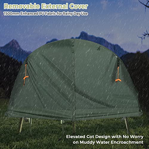 Tangkula 4-In-1 Camping Cot Tent, Foldable Off Ground Elevated Tent Set For 1 Person, Portable Tent With Waterproof External Cover, Air Mattress & Carrying Bag, Ideal For Outdoor Hiking, Camping #TOP6
