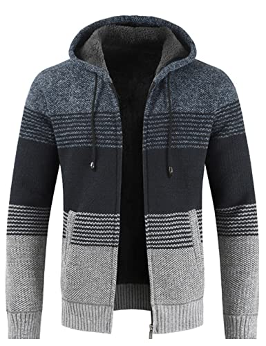GLESTORE Herren Strickjacke Cardigan Hoodie Fleecejacke Feinstrick mit Stehkragen und Reißverschluss Wintermantel Sweatjacke Blau 2XL Cover