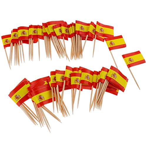 Yoyakie Pequeña Bandera De Palillo De Dientes Español, Bandera De Palillo De Española Mini Banderas De Palo Españolas Toppers Toppers Elige Decoración 100Pcs