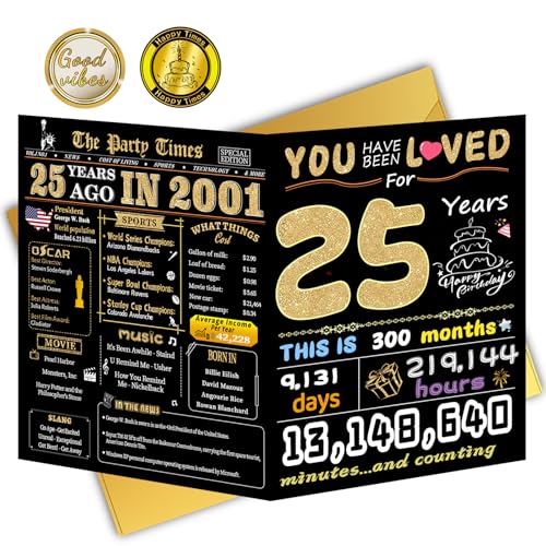 FOBELEC 25th Birthday Card, 25th Birthday Decorations for Her Him, Happy Birthday Cards for 25 Year Old Daughter Son, Birthday Gifts for Grandson Granddaughter, Back in 2001