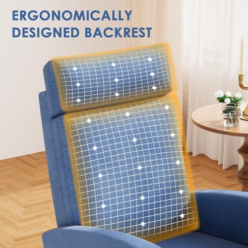 Image of Rocking Chair Nursery High Back Rest Glider Rocker with Footrest Nursing Rocking Chairs Upholstered Accent Arm Chair for Living Room Bedroom Indoor, Dark Blue