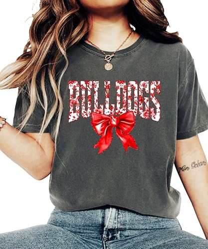 Trendy Bulldogs Red Bow Shirt for Women and Teens Floral Sports Tee2