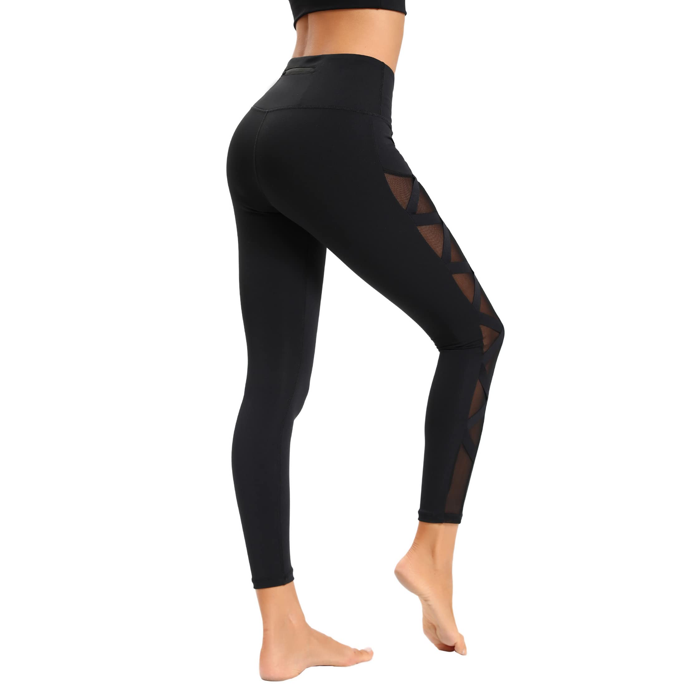 Leggings Sportivi Donna a Vita Alta Contenitivi Pantaloni Yoga con Inserti in Rete Laterali Pantaloni Fitness per Palestra Corsa e Allenamento
