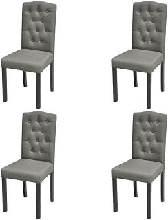 vidaXL 4X Sillas de Salón Comedor Clásicas de Madera Tapizada Tela Gris