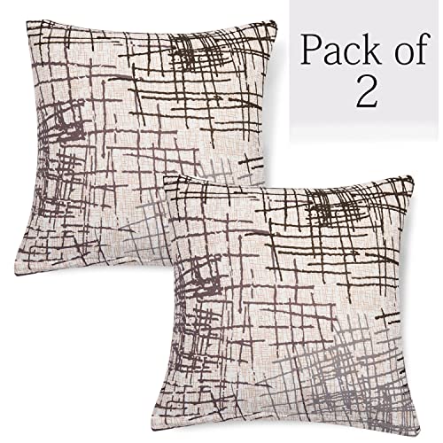 Image of HOKIPO Stretchable Cushion Cover 16x16 Pack of 2, Beige Brown Line (AR-4098-D7*2)