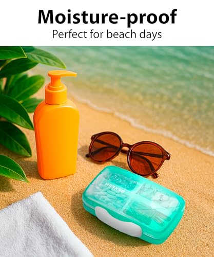 Travel Pill Organizer - Airtight Medicine Case for Traveling Portable Pharmacy Box with Labels Vitamin Container 8 Compartment Supplement Medication Holder Large Capacity Daily (Green) - Thumbnail 4