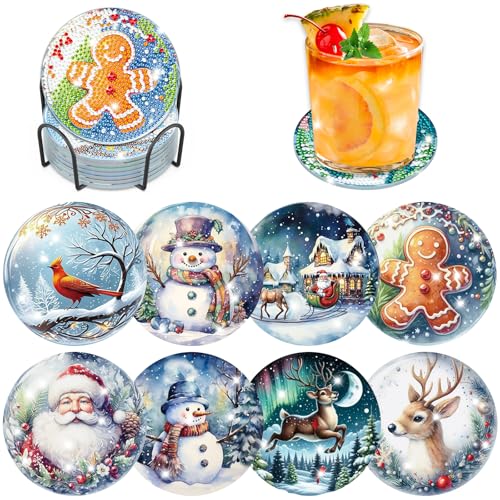 Lxmsja 8 STK Diamond Painting Untersetzer Weihnachten mit Halter,...