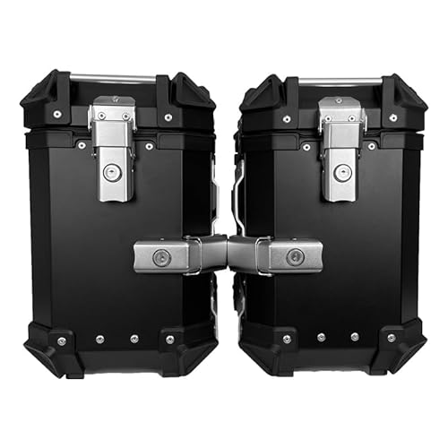 バイク用 アルミ製 サイドバッグ・トップケース セット, サイドバッグサポート バッグステー 38L/45L, IP68防水, 防塵, 耐衝撃, 簡単脱着, CB400X/CB500X対応 (2018-2023年モデル) (ブラック, 38L2点セット)