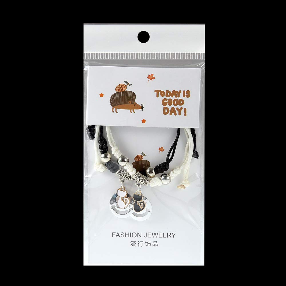 Japanese and Korean simple fashion couple bracelets handmade rope woven bracelets smile pendant jewelry gifts (black and white) : Beauty & Personal Care