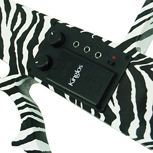 Image of Kinglos. Visual-Art Advanced Electric Violin 4 /4 Full Size Ebony Fittings | Kit Incl. Case Bow Shoulder Rest Aux Cable Spare Bridge Strings - Solid Wood Black Zebra Silent Violin Set for Adult Beginner