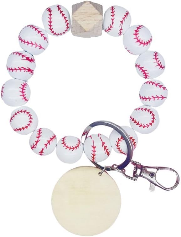 WJR Baseball Softball Bracelet Keychain Wooden Bead Tassel Wristlet Key Ring Sports Lover Athletes Jewerly Gift image 4