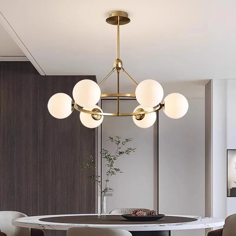 Lustre nordique moderne doré à 6 têtes en verre pour salon