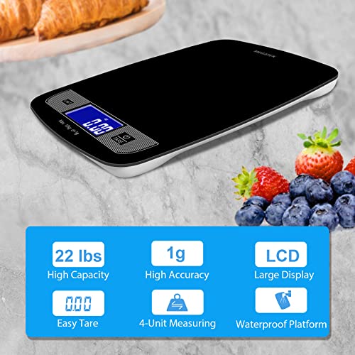 Megatek 22Lb Digital Food Kitchen Scale Weight In Grams And Ounces For Baking And Cooking, 0.05 Oz/1G Accuracy, Large Backlit Lcd Display And Weighing Platform, Tempered Glass - Black #TOP1
