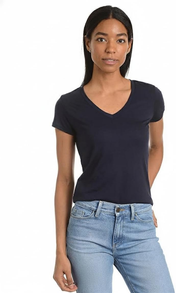 Mott & Bow Women’s Fitted V-Neck T-Shirt – Premium Cotton Modal Blend, Durable, Everyday Tagless Tee