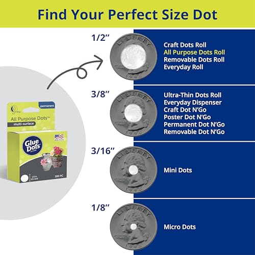 Image of Glue Dots, All Purpose Dots, Permanent, Multi-Surface, Double-Sided, 1 /2 inch, .5 Inch, 300 Dots, DIY Craft Glue Tape, Sticky Adhesive Glue Points, Liquid Hot Glue Alternative, Clear