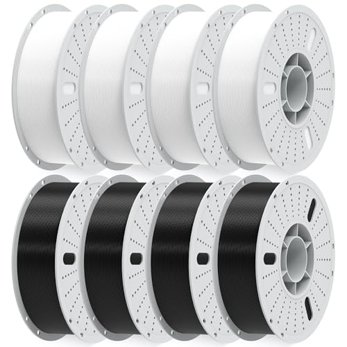 PINBALL PETG 3D Printer Filament 1.75mm High Precision Durable Strong Filament Mith Better Flow Dimensional Accuracy +/- 0.02mm Suitable for Most FDM 3D Printers 8 Kilograms Black, White